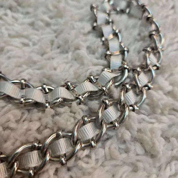 Ann Taylor White Leather and Chain Ribbon Belt M - Picture 6 of 7